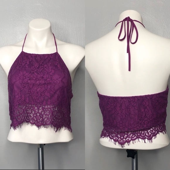 PacSun Tops - LA Hearts purple lace boho halter crop top M
